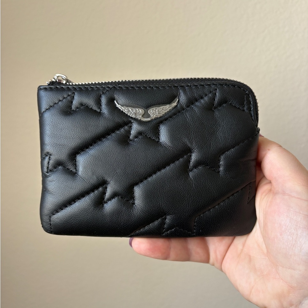 Zadig & Voltaire quilted mini uma black cardholder, new
